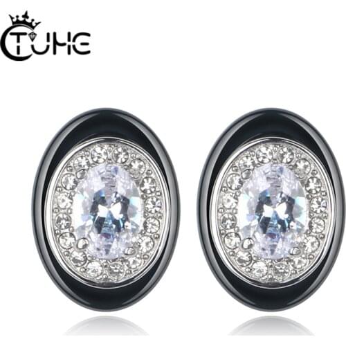 2019 New Fashion Egg Shape Earrings AAA Cubic Zirconia Stone Stud Earrings For Women Ceramic Elegant Wedding Jewelry Gift