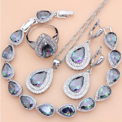 Classic Mystic Rainbow Zircon Women 925 Sterling Silver Jewelry Sets Earrings/Pendant/Necklace/Ring/Bracelet T199