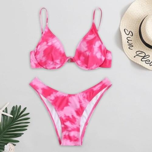 Women Tie-Dye Print Graffiti Bikini Push-Up Swimsuit Beachwear Padded Beachwear Swimsuit Swimwear Women 2020 Sexy Bikini Set