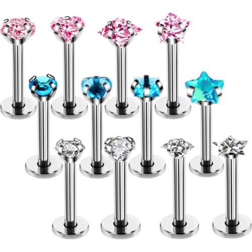 2019 New White Crystal Star Nose Ring Heart Body Piercing Rings & Studs Women Men Pentagram Nose Stud Piercing Jewelry