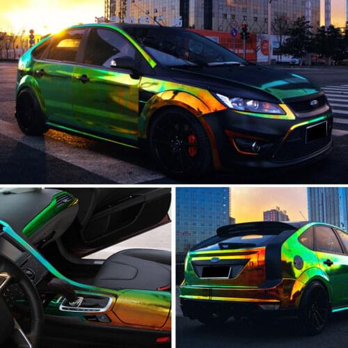 1.35x18m Holographic Rainbow Chrome Green Glossy Film Vinyl Car Wrap Stickers Roll for Whole Car Body Decals