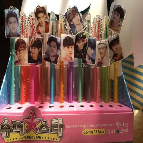 12pcs/lot EXO Photo Pendant Gelpen Korea&China Super Famouse Star Pendant Color Gel Pen School/Office Gifts 7pcs BTX Nuetral Pen