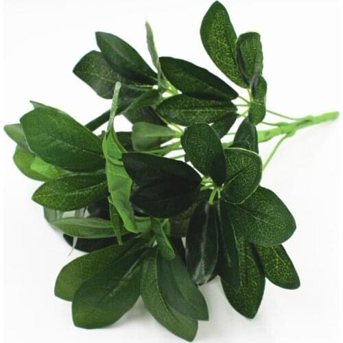 9 Branches Artificial Green Grass Large Leaf Plant Yellow Flowers for Home Decoration