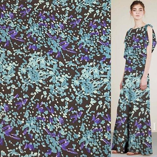 Abstrct blue and purple on black pure silk georgette gauze silk fabric,SCG514