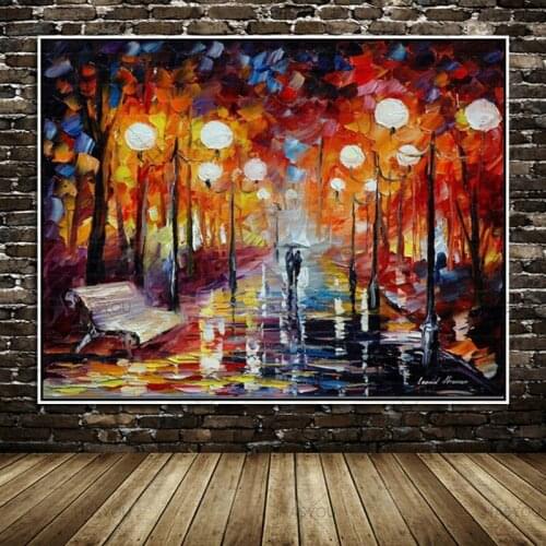 Large High Quality Handpainted Knife landscape Modern Oil Painting On Canvas Abstract Wall Decor Rain Tree Road Palette Picture