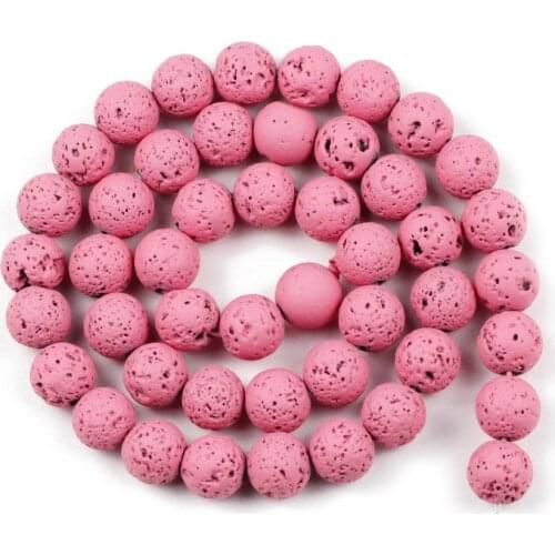 Natural Lava Stone Beads 4/6/8/10/12MM Rubber Paint Pink Volcanic Rock Round Spacer Loose beads for Jewelry making DIY bracelet