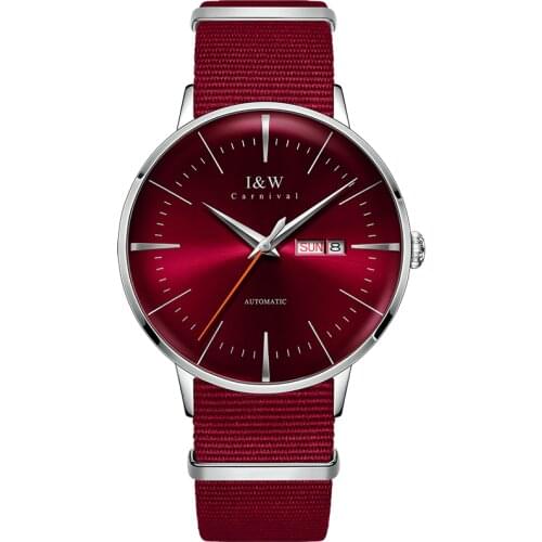 Fashion Red Sapphire Automatic Watch luxury brand CARNIVAL New MIYOTA Mechanical Watch Men Calendar Waterproof Relogio masculino