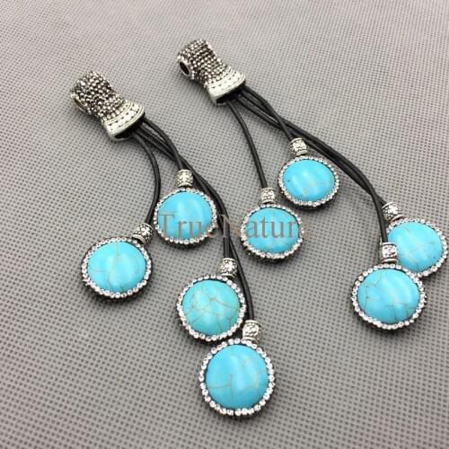 Bohemian Leather Fringe Jewelry Findings Round Howlite Beaded Pendants Silver Electroplated Charm In 130*13 mm PM4708