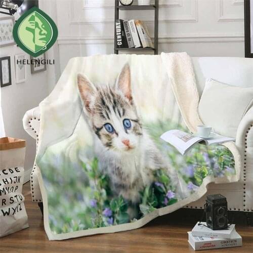 HELENGILI Cat Sherpa Blanket Girly Floral Bedspread Velvet Plush Soft Comfortable Home Camping Aircraft Blanket #CAT21