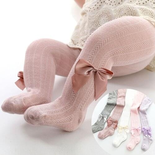 Cute Bowknot Tights For Girls Summer Mesh Cotton Children Pantyhose Pink Newborn Toddler Kids Stockings Baby Girl Tights 0-8 Yrs