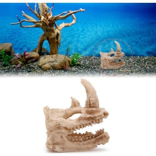Aquarium Artifical Rhino Skull Resin Terrarium Decoration Fish Tank Simulation Statue Landscape Reptile Cave House Ornament W212