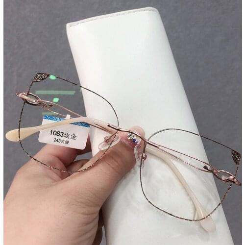 0~10.00 Exquisite Women 2021 New Cat Eye Rimless Prescription Eyeglasses Frame Myopia Optical Eyewear Handmade Custom Glasses