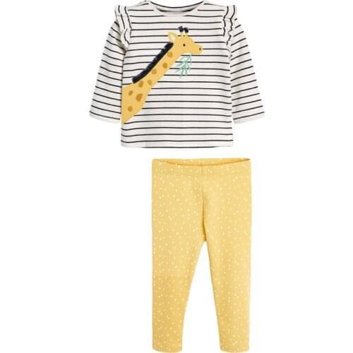 Little maven Toddler Girls Clothing Sets with Yellow Giraffe Stripes Pattern Autumn Long Sleeves Trousers Cute Pants Set