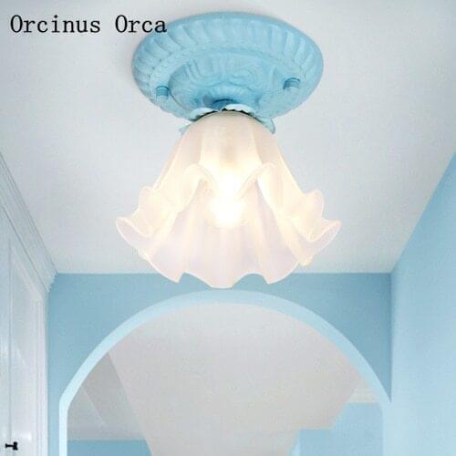 Korean pastoral simple glass ceiling lamp corridor balcony Mediterranean Romantic LED flower ceiling lamp free shipping
