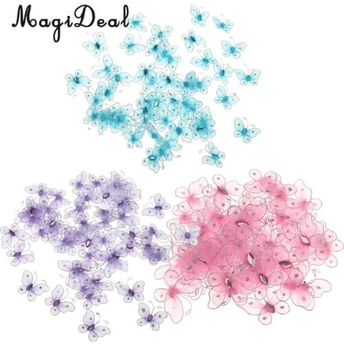150 Pieces Beautiful Wired Mesh Stocking Glitter Butterflies 3.2*2 cm Purple Blue Pink