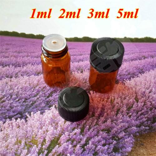 Mini Amber Glass 1ml/2ml/3ml 100pcs/lot Essential Oil Bottle Orifice Reducer & cap Brwon Glass Vials