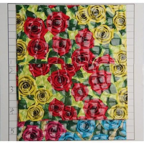 Fashion rose flowers printed stone grain synthetic PVC leather fabric/ high quality handbag leather material factory wholesale