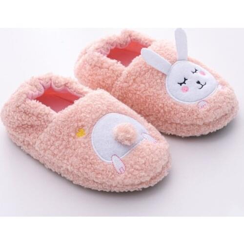 Fashion Brand Toddler Girl Slippers for Baby Loafers Plush Warm Cartoon Pink Bunny Children Home Shoes Little Kid House Footwear