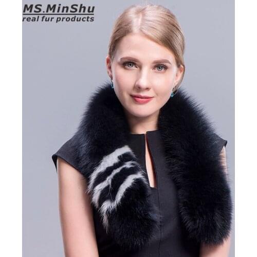 Ms.MinShu Brand Fashion Fox Fur Scarf Collar Genuine Fox Fur Collar Scarf Winter Fox Fur Shawl Real Fur Scarves for Women