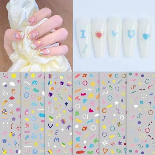 Cartoon nail art sticker summer style cute cloud heart letters Graffiti kids tattoo ultra thin self glue nail decal YJ047