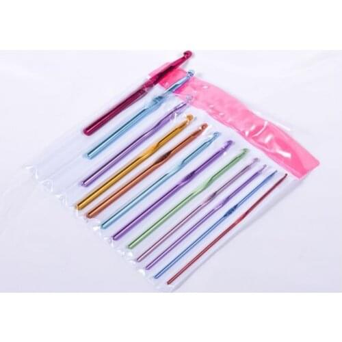 2021 New 12Pcs Metal Handle Crochet Hook Colorful Knitting Needles Set Aluminum Bamboo Sewing Needles Agujas Crochet 2mm-8mm