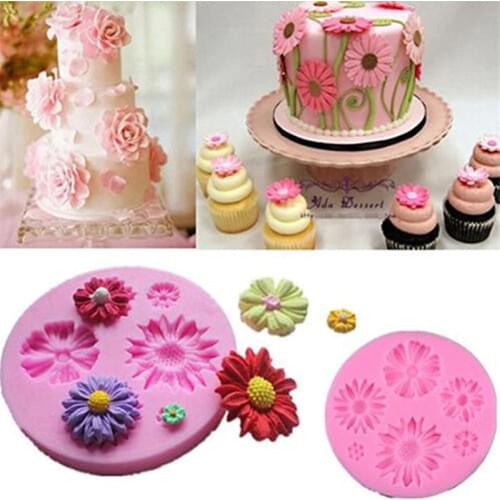 New Flower Shape Chocolate Candy Jello 3D Silicone Mold Soap Cartoon Figre Fondant Cookie Ice Mold Decorating Cake Tools 6Groove