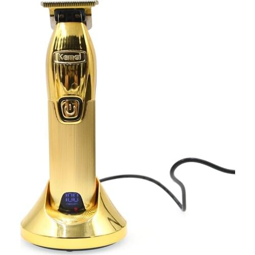 Kemei New Gold Cordless Electric Clipper 0.1mm T Blade Beard Trimmer Professional LCD Trimmers With Charging Base Hair Cutter