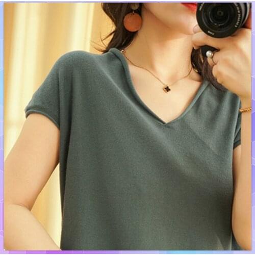 Solid Womens Cotton Linen Tee Shirt Short Sleeve Top Loose Tshirt Casual V-neck T-shirt Knitted Tops Female Summer T-shirts