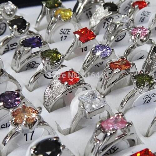 Wholesale Lots New Eagagement 50pcs Top Mix Shape Big Cubic Zirconia Fashion Women Rings for Party Wedding Free Shipping A149