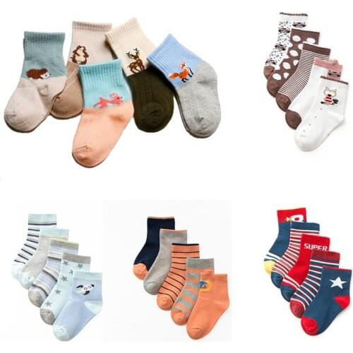 5 pair/set Autumn winter Cartoon childrens combed cotton boys girls baby socks