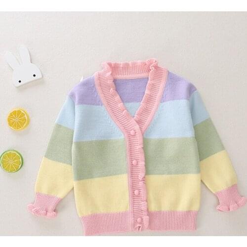Autumn Baby Girls Sweaters Striped Kids Clothes Cotton Children Knitted Sweater Coat Cute Cardigan Jacket 0-6Y