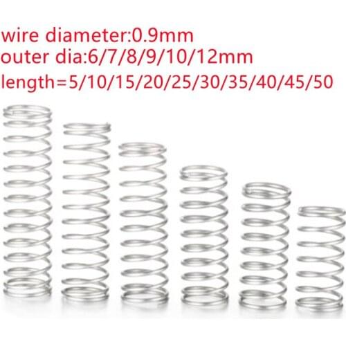 10pcs/lot 0.9mm Stainless steel compression spring wire diameter outer diameter 6-12mm length 10-50mm