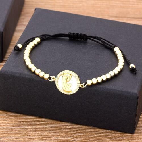 Luxury Shiny Irregular Cubic Zirconia Virgin Mary Bracelets Rope Adjustable Round Charm Handmade Bracelet Bangle Women Jewelry