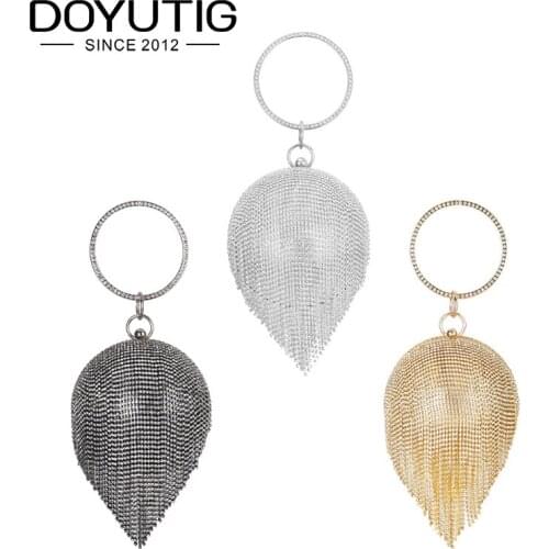 DOYUTIG Luxury Womens Round Ball Rhinestone Evening Bags Shining Crystal Tassels Day Clutch Bags Female Wedding Clutch Bag A241