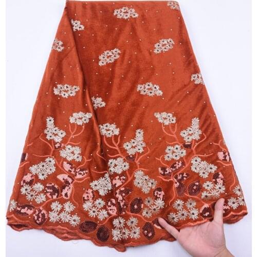 SJD LACE Orange High Quality Sequined African Lace Fabric Beautiful French Fabric Flower Nigerian Fabric For Women Wedding A2012