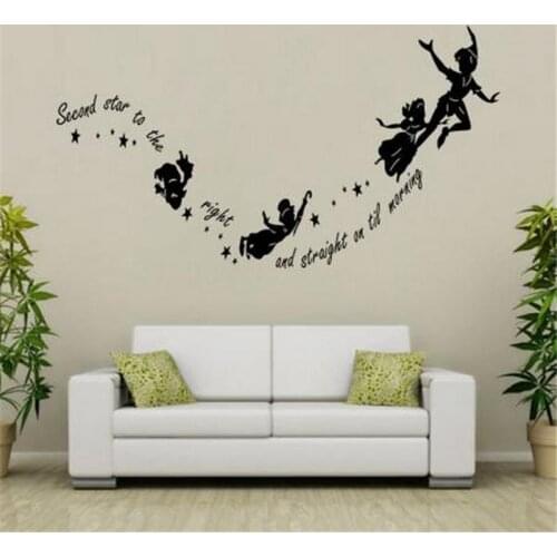 Tinkerbell Second Star To The Right Peter Pan Home Wall Decal Sticker Children Kids Vinyl Art Mural PVC Wall Stickers Room Decor