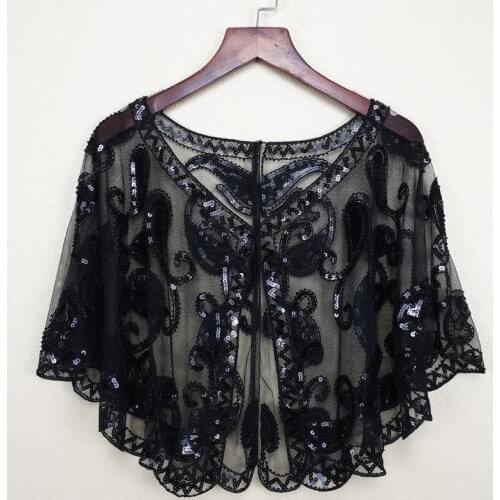 Womens 1920s Shawl Wrap Art Deco Sequin Beaded Evening Cape Bolero Flapper Cover Up 7930