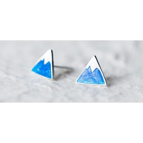 MloveAcc 925 Sterling Silver Stud Earrings Blue Triangle Iceberg Shape Earrings for Women Lovely Stud Earrings Girl