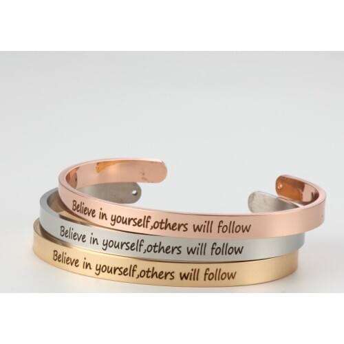 Engraved Believe in yourself others will follow Bangle Rose Gold Stainless Steel Women Open Bracelets Jewelry 2019 Dropshipping