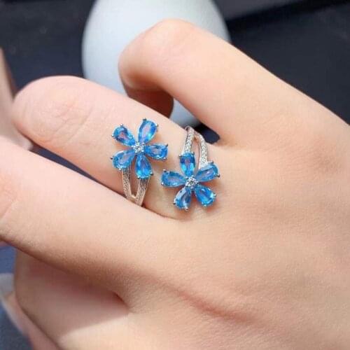 New natural Topaz Ring 925 silver flower style womens new product