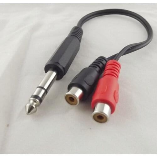 10pcs 6.35mm 1/4" Male Stereo To 2 Dual RCA Phono Female Splitter Audio Adapter Cable 20cm
