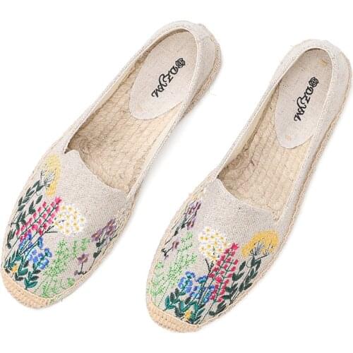 2021 Espadrilles Shoes Flat Ladies Fashion Comfortable Womens Casual Real Rushed Hemp Zapatillas Mujer Sapatos