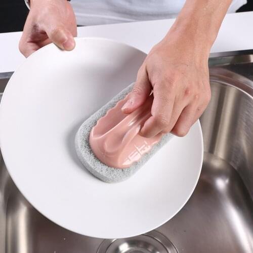 2021 New Cleaning Sponge Brush Handle Grip Pot Scrub Kitchen Magic Sponge Brush Descaling Knife Pan Pot Cleaner