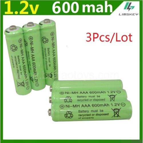3psc/lot 1.2v 600mah AAA remote control toy rechargeable Ni MH rechargeable battery AAA 1.2V 600mAH