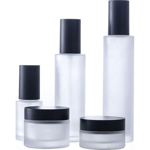 300pcsx 30/100/120ml frosted glass bottle pump for serum/lotion/emulsionessence 30/50ml/g cream jar cosmetic packing pump bottle