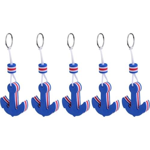 5 Pieces Boating Sea Fishing Water Floating Keychain Key Ring- Anchor Shape Blue