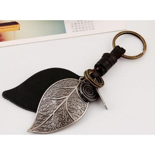 50pcs/lot bohemian style leaf key ring Vintage leaves Keychain Punk Leather Key Chain