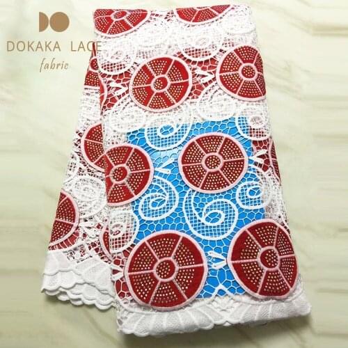 Latest Fashion 2019 African Stones Water Soluble Lace Fabric For Classical Party Dress Rhinestones Indian Red Cord Lace Material