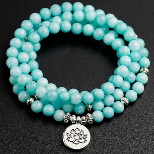 Lotus Chakra Fashion Wrist Bracelets 108 Mala Mens Bracelets Women Natural Blue Aventurine Stone Yoga Meditation Bracelets Gift