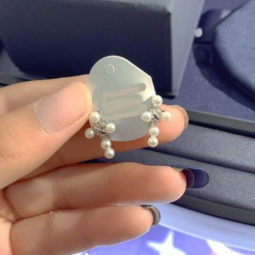 Brand 1:1Fashion Earrings Silver Color Cross Earrings with Pearls cubic Zirconia Stones Women Luxury Jewelry Gift